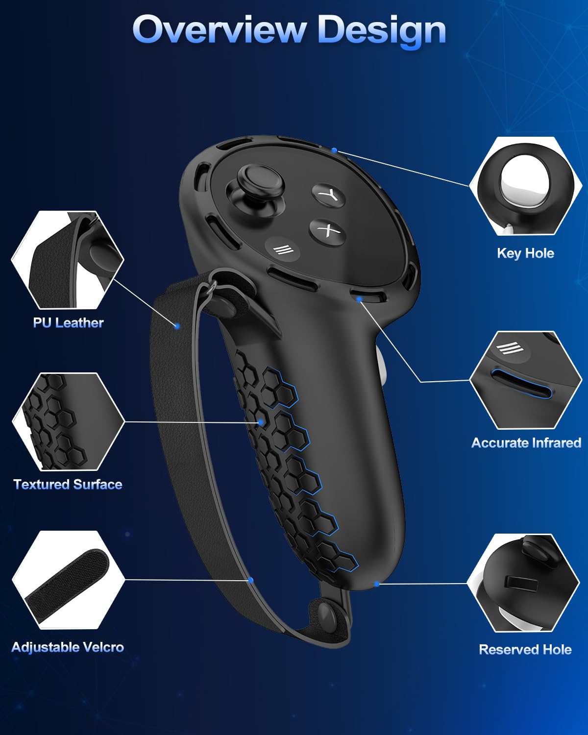 Controller Grip for Meta Quest 3S Oculus Quest 3 VR Accessories Grips Cover for VR Touch Controllers Straps Silicone Covers Protector with Non-Slip Thumbstick Covers 1Pair Black