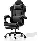 Athena Collection Gaming Chair, Ergonomic Gaming Chair with Footrest & Headrest Lumbar Support, Height Adjustable Swivel Computer Chair Office Chair Adults(Carbon Fiber Black)