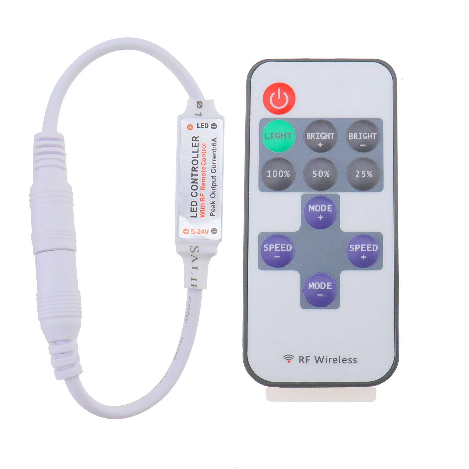 OTOTEC RF Wireless Remote Control For Single Color Strip Light LED DC 12V 12A Mini In-line Dimmer Switch