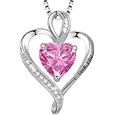 LAVUMO Heart Necklace for Women - I Love You 925 Sterling Silver Heart Birthstone Necklace, Jewelry Gift Box Set, Anniversary Birthday Gifts for Wife Mom Girlfriend Her