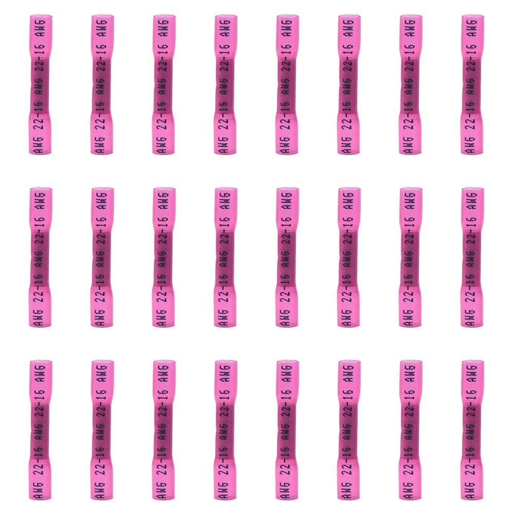 Ruidee 100 Pcs Heat Shrink Butt Connectors Terminals，Insulated Waterproof Wire Connector ，Marine Automotive Electrical Crimp Butt Splice Terminal 22-16 AWG Red/URTH