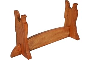 Mythrojan Medieval Sword Stand Solid Wood Horizontal Display Rack for Katana, Samurai, Gladiator, Crusader Swords Elegant Tabletop Holder, 1-Tier