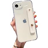 siduater Strap Holder Case for 6.1" iPhone 16e with Wrist Strap Kickstand, Shockproof Translucent PC Back Cover + Soft TPU Bumper with Adjustable Hand Grip Loop for iPhone 16e 6.1 Inch, HD Clear