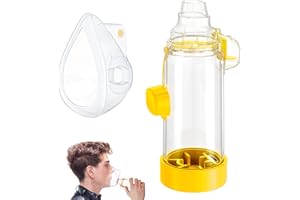 HEWEJA Handheld Inhaler Spacer for Infants, Children, and Adults - Anti-Static - Portable Design for Home, School, and Travel - Soft Silicone Mask - Nessi OTC Spacer - Easy to Clean (Yellow Adult)