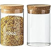 wangsdjy 10oz Glass Storage Container - Airtight Glass Jars with Cork Lid, Spice Jars, Candy Jar, Food Storage Jars for Candy, Spices, Coffee, Tea, Nuts (2PCS)