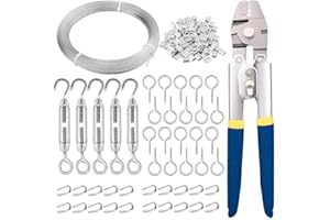 TooTaci Wire Rope Crimping Tool Kit, 100ft 1/16 Stainless Steel Cable with Turnbuckles for Cables Wire, 7×7 Strands Steel Cable for String Lights Hanging, Picture Hanging, Garden Trellis