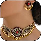 Frodete Indian Jewelry Sets for Women Traditional Bohemian Wedding Jewelry Set Indian Dresses for Women Oxidized Ethnic Party Prom Wear