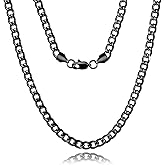 FOSIR Stainless Steel Cuban Link Chain for Men, Black Chain Necklace for Men, 5mm 7mm 9mm Mens Necklaces, Diamond Cut Chains 18"-30"