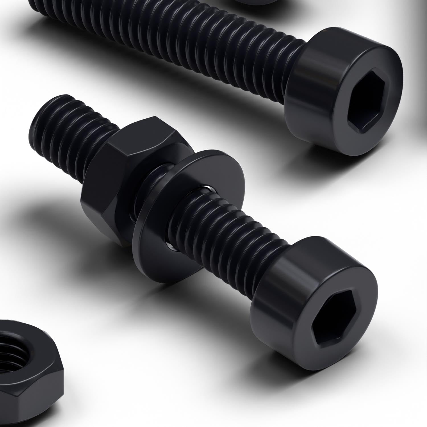 50 x Black Nylon Socket Head, Plastic Machine Screws, M3 x 20mm, Plastic Bolts, Nuts & Washers
