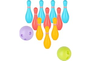 Bowling Set Plastic Durable Bowling Game with 18 cm 10 Pins and 8 cm 2 Balls for Indoor Outdoor Training