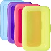 Amazon Basics 4-Pack Large Pencil Cases, Storage Organizer, Durable Plastic School Supply Box, Multi-Color Student Organizati