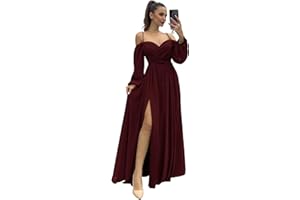 CHICBRIDAL Women's Bridesmaid Dresses with Long Sleeves Spaghetti Strap Split Ruched Wedding Guest Dress with Pockets