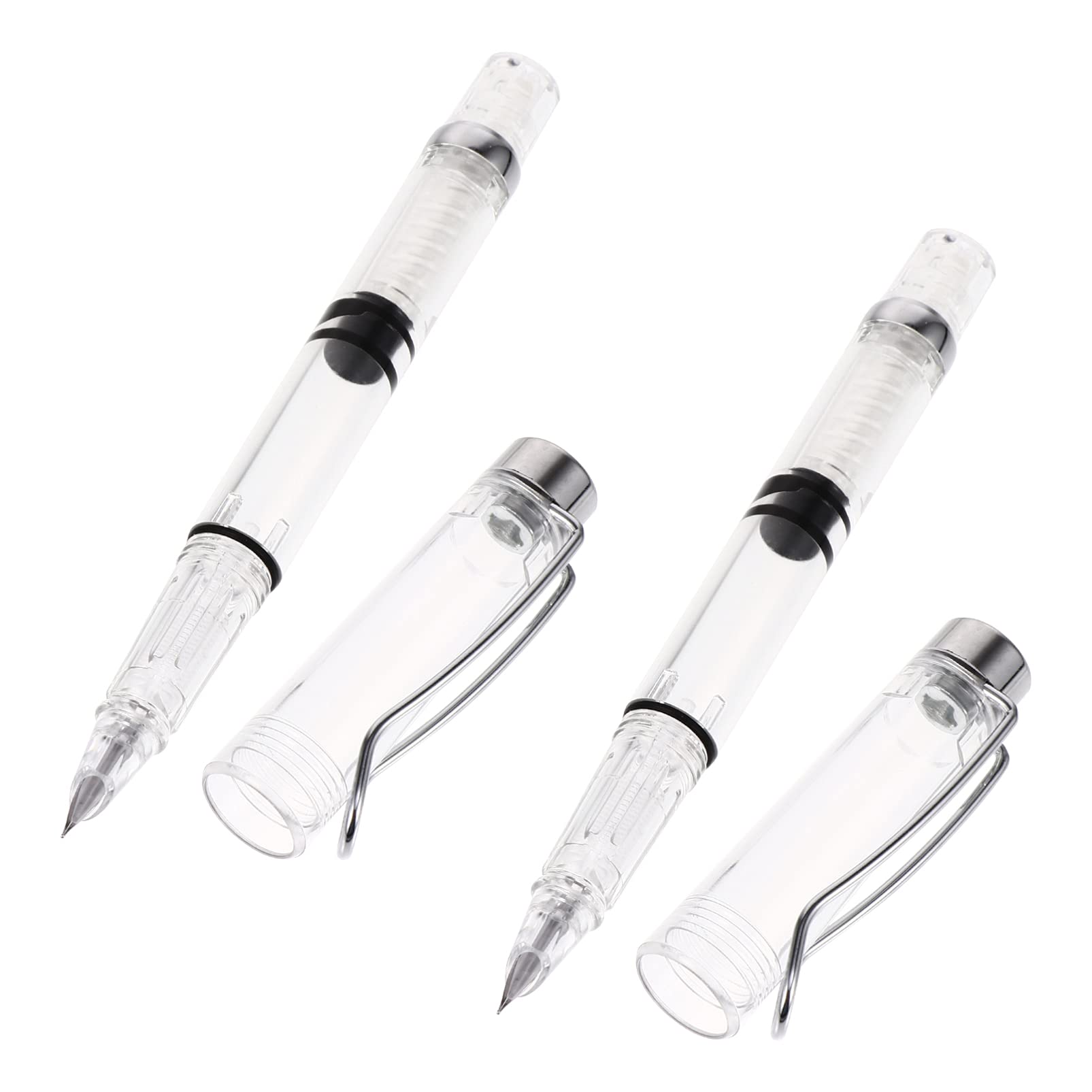 2Pcs Transparent Fountain Pens with Ink Absorber, Refillable Calligraphy Pens for Writing, School Stationery for Students and Adults