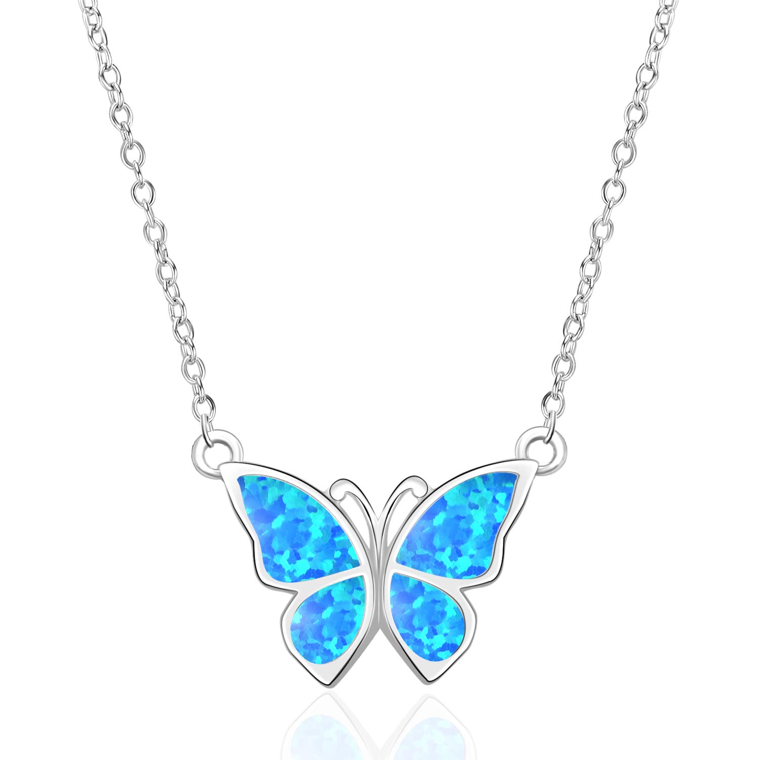 WINNICACA Butterfly Blue Fire Opal Necklace Sterling Silver October Birthstone Jewellery Gifts for Women Teens Birthday — image 1