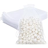 G2PLUS 25PCS White Organza Bags 5x7 inches, Sheer Mesh Jewelry Pouches, Organza Gift Bags with Drawstring for Candy, Jewelry, Wedding Party Favors