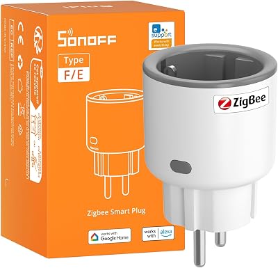 S60ZBTPF Prise Intelligente Zigbee à relais, Blanc/Gris, Contrôle à Distance, Suivi Énergétique, Programmation, Protection contre les Surcharges, Répéteur, eWeLink, Hub Requis