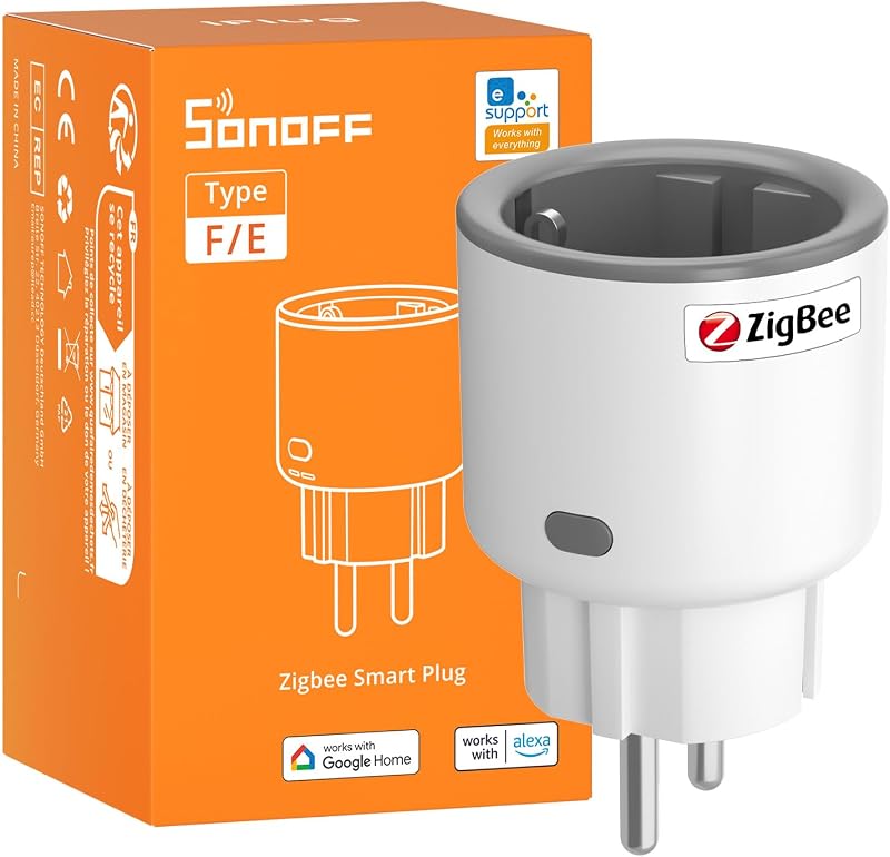 S60ZBTPF Prise Intelligente Zigbee à relais, Blanc/Gris, Contrôle à Distance, Suivi Énergétique, Programmation, Protection contre les Surcharges, Répéteur, eWeLink, Hub Requis