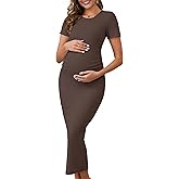 MARI GABRIEL Womens Maternity Dress Bodycon Midi Side Ruched Ribbed Wedding Guest Cocktail Pregnancy Dresses Photoshoot