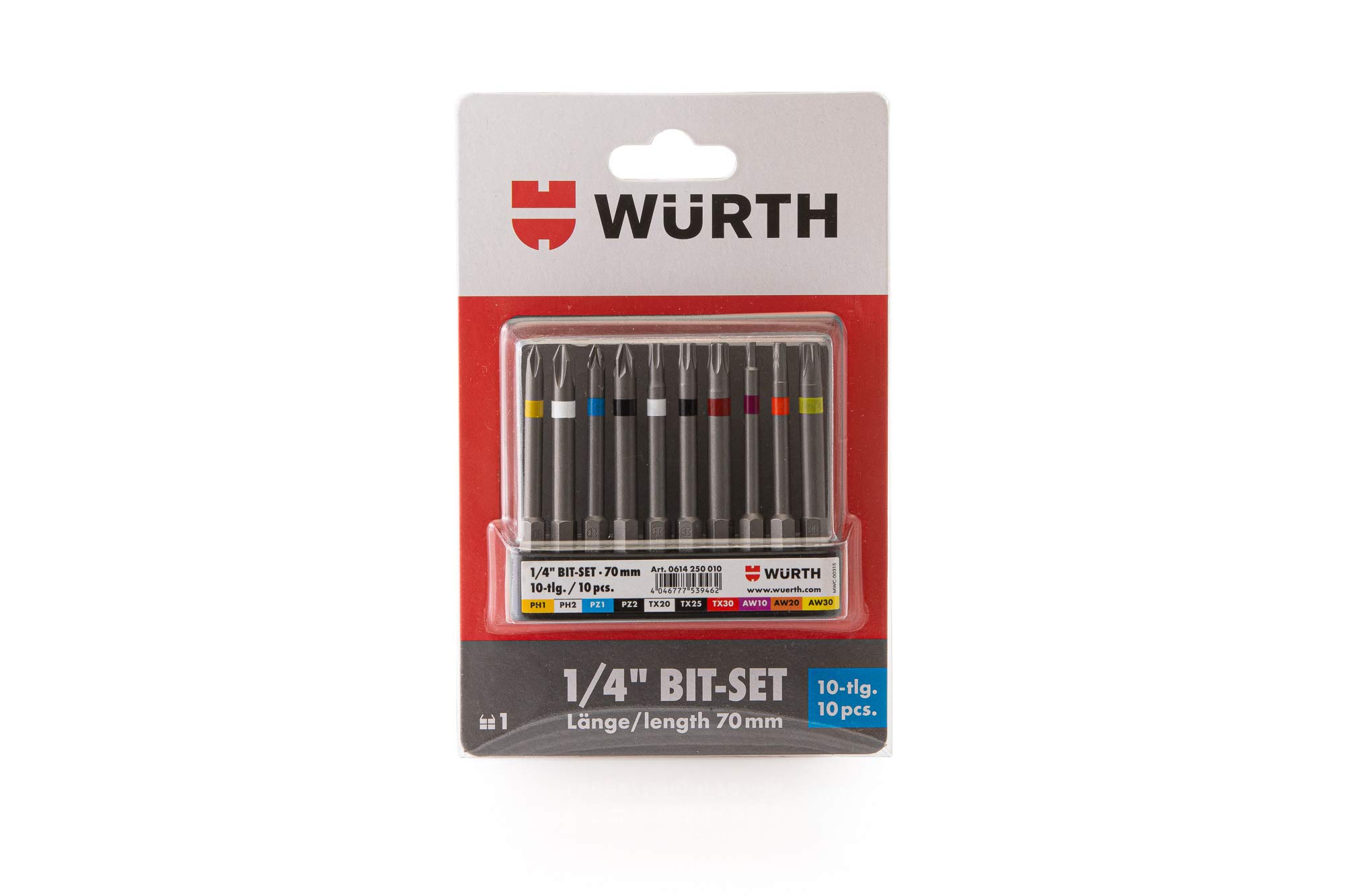Würth 1/4" Bit Assortment with Belt Clip 10 Pieces (Ref.: 0614250010)