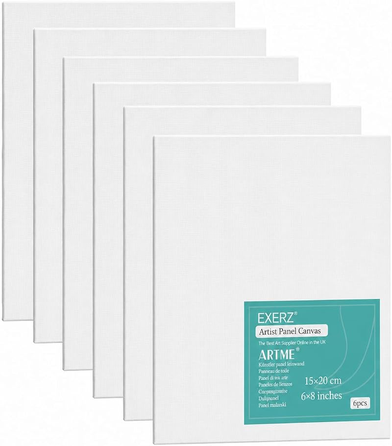 EXERZ 15x20cm Canvas Panels 6pk 3mm 280gsm 100% Cotton Triple Primed