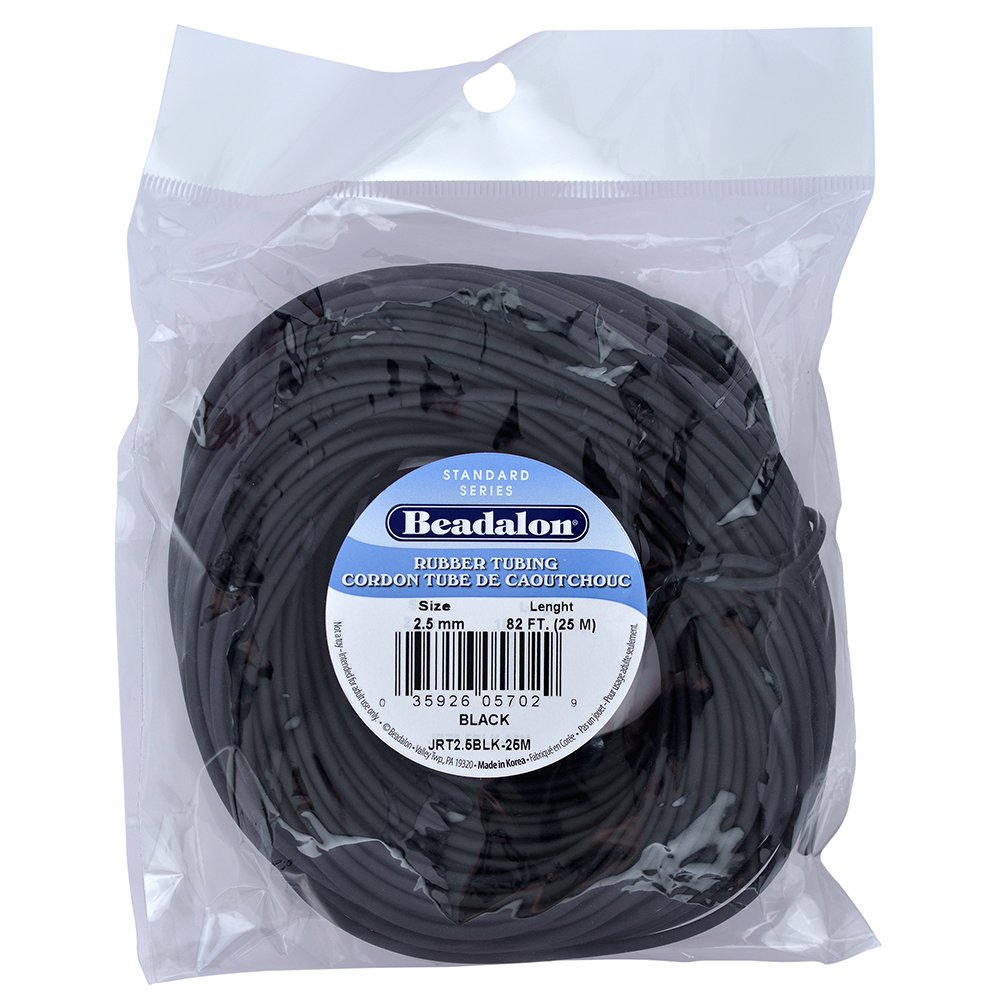 Beadalon 2.5 mm 25 m Rubber Tubing, Black