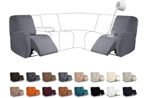 HDCAXKJ 100% Waterproof Sectional Recliner Couch Covers Stretch Washable Non Slip 6-Piece 2 Seater Slipcovers with Arms for Reclining Couches L-Shaped Corner Reclining Sofa Cover (Light Gray, 2 Seat)