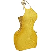 WDIRARA Women's Lace Up Halter Mini Dress Spaghetti Strap Tie Backless Bodycon Dresses Party Clubwear