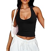 Mstaad Halter Tops for Women 2025 Summer V Neck Sleeveless Backless Going Out Slim Fit Crop Tops Cute Y2k Clothes