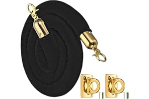 YAURE JOY 3.3 Foot Velvet Stanchion Rope with 2 Pcs Pcs Gold Large Loop Wall Plate Stanchions Safety Barriers for Event Movie Theaters Grand Opening Hotel (Black, 3.3 Foot)