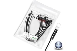 CHANZON 20 pcs Pre-Wired 5mm White LED Diode Lights (Clear Round Transparent Lens DC 12V) with 560 ohms 1/4W Resistor and 24awg Wire Indicator Light Emitting Diodes Lighting Bulb 5mmled