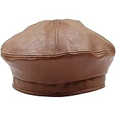 Women's Classic PU Leather French Beret Hat Retro Beanie Hat Artist Beret Cap Adjustable Painter Pumpkin Cap