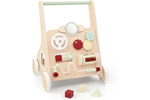 PairPear Wooden Baby Walker Push and Pull Learning Activity Walker,Toddler Sit to Stand Push Walker Toys Gift for Baby Boys and Girls 12 m+（Green）