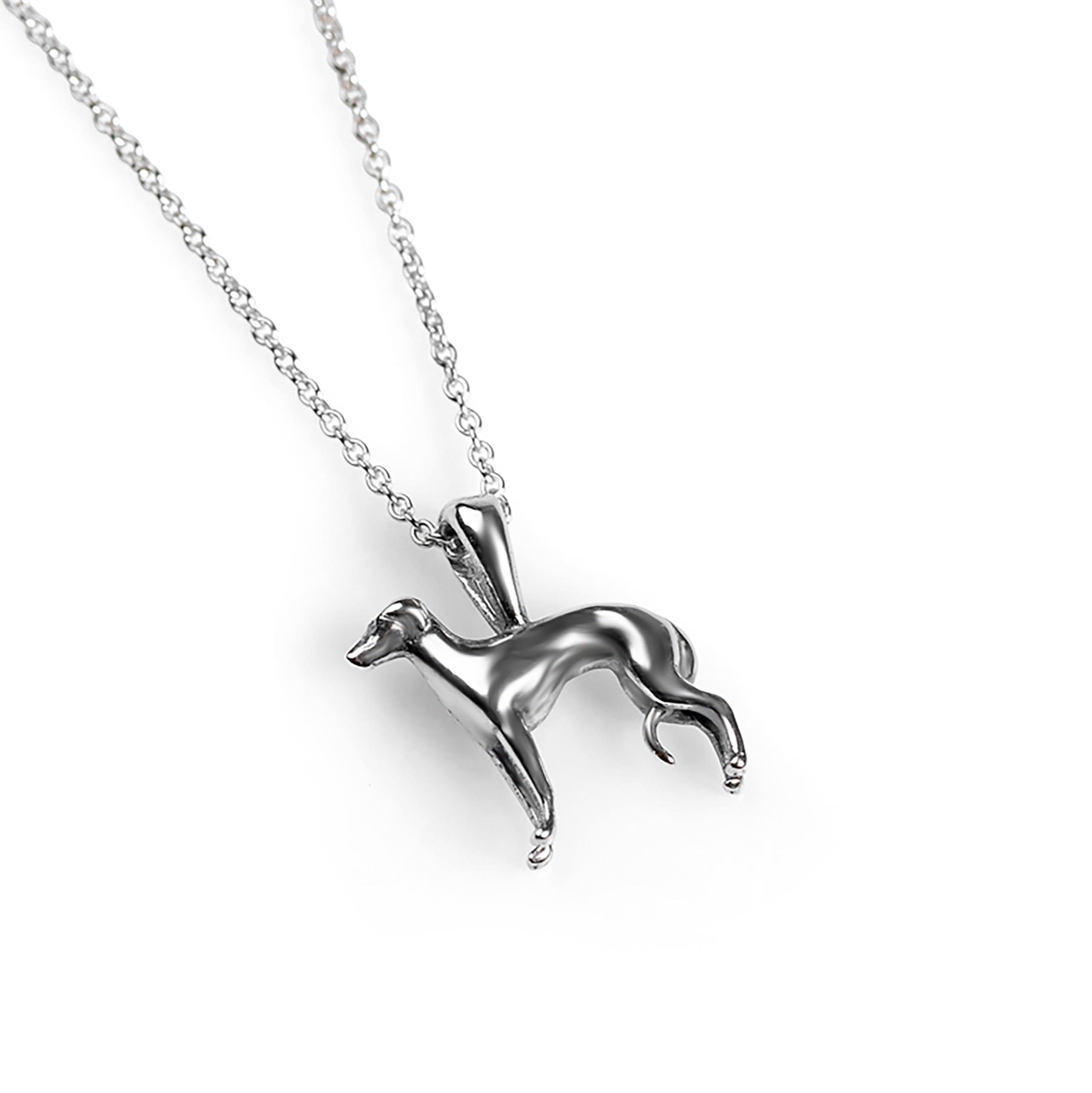 HENRYKA Greyhound Dog Necklace in 925 Solid Sterling Silver | Small 3D Whippet Sighthound Pendant with 45 cm Chain | Thoughtful Gift for Animal Lovers | Elegant Dog Jewellery with Gift Box — image 1