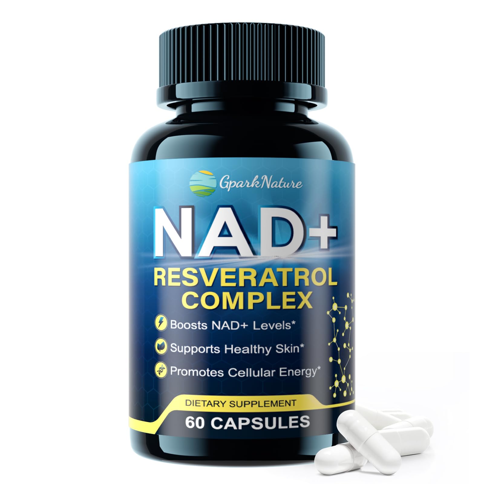 GparkNature NAD+ Supplement, NAD Supplements for Women & Men, NAD Supplement with Resveratrol, Liposomal NAD, CoQ10, Advanced NAD Resveratrol Complex – 30 Day Supply