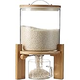 Glass Rice Dispenser with Wooden Stand Flour and Sugar Container made of Glass for Pantry Organization and Storage, Airtight 