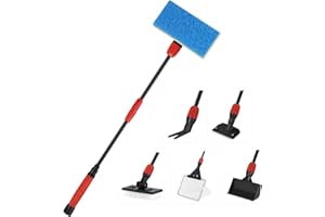 hygger Easy Clean Fish Tank Cleaner, 6 in 1 Aquarium Cleaning Tools Kit with Extendable Handle Algae Scraper Sponge Scrubber Firm Scrub Brush Fish Net Gravel Rake for Acrylic & Glass Tank