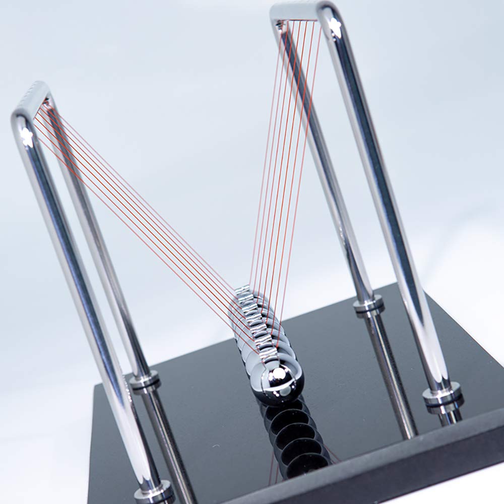 CERROPI Newton Cradle Balance Balls, Newton Pendulum with 7 Balls, Classic Newton Swing Ball, Science Physics Gadget | Desk Toys & Accessories, 70+ Sec Swingtime, Marble Base, Black