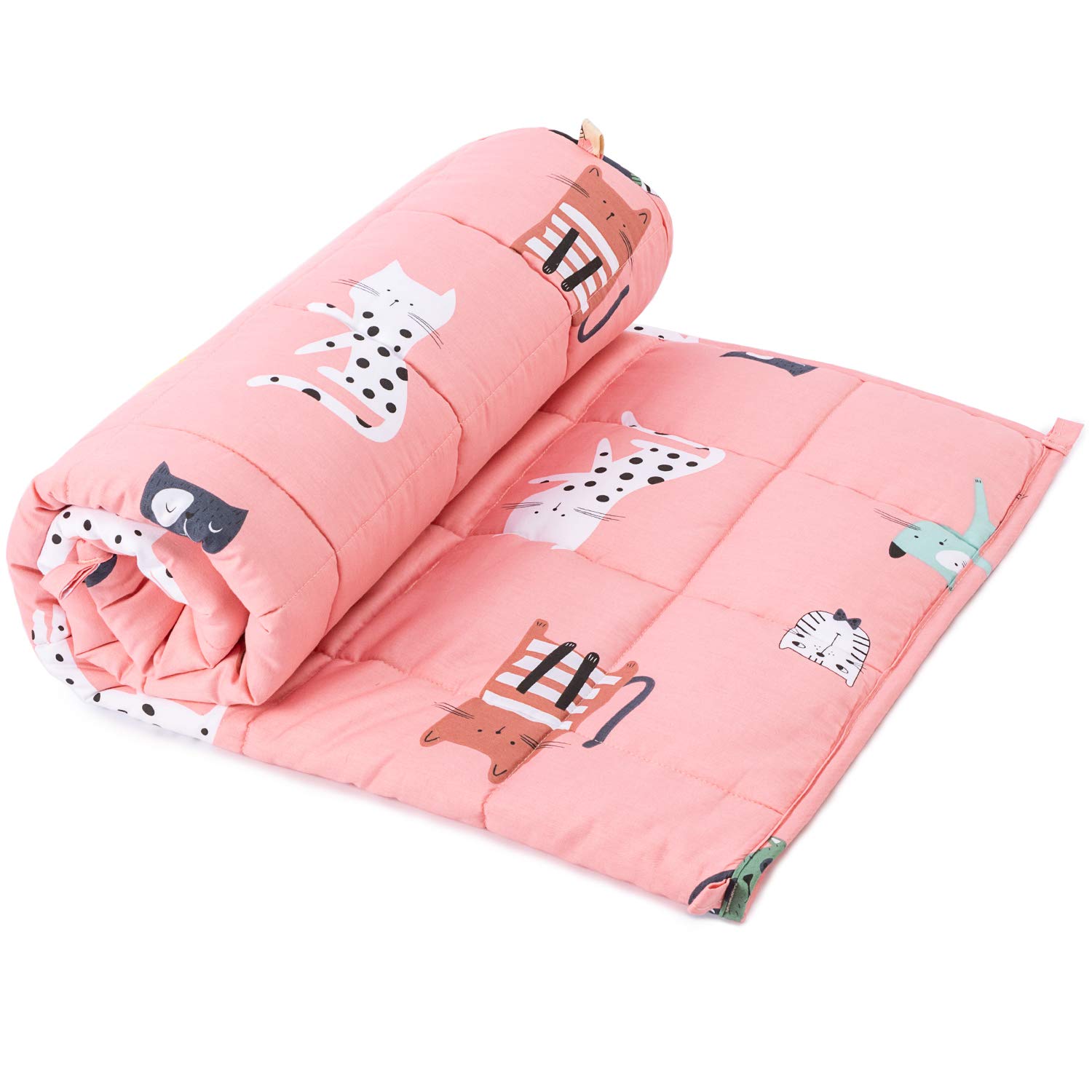 Photo 1 of Uttermara Weighted Blanket 5 lbs, Ultra Cozy Minky Fleece and Cotton Sided with Cartoon Patterns, Reversible Heavy Blanket Great for Sleeping, 36x48 inches, Pink Cat