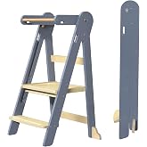 GROWNSY Foldable Step Stool Toddler Tower | One-Click Lock, 3-Second Folding, 3 Adjustable Heights, Sturdy A-Frame Support, Easy Storage, Ages 15 Months to 6 Years