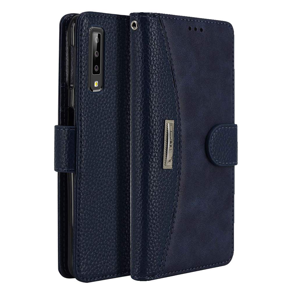 LOKAKA for Sumsung Galaxy A30S A50S A50 Carry Hand Rope Phone Leather Wallet,Folding Flip Cases Protective Cover Strong Magnetic Closure Protector with Card Slots Kickstand โ Blue