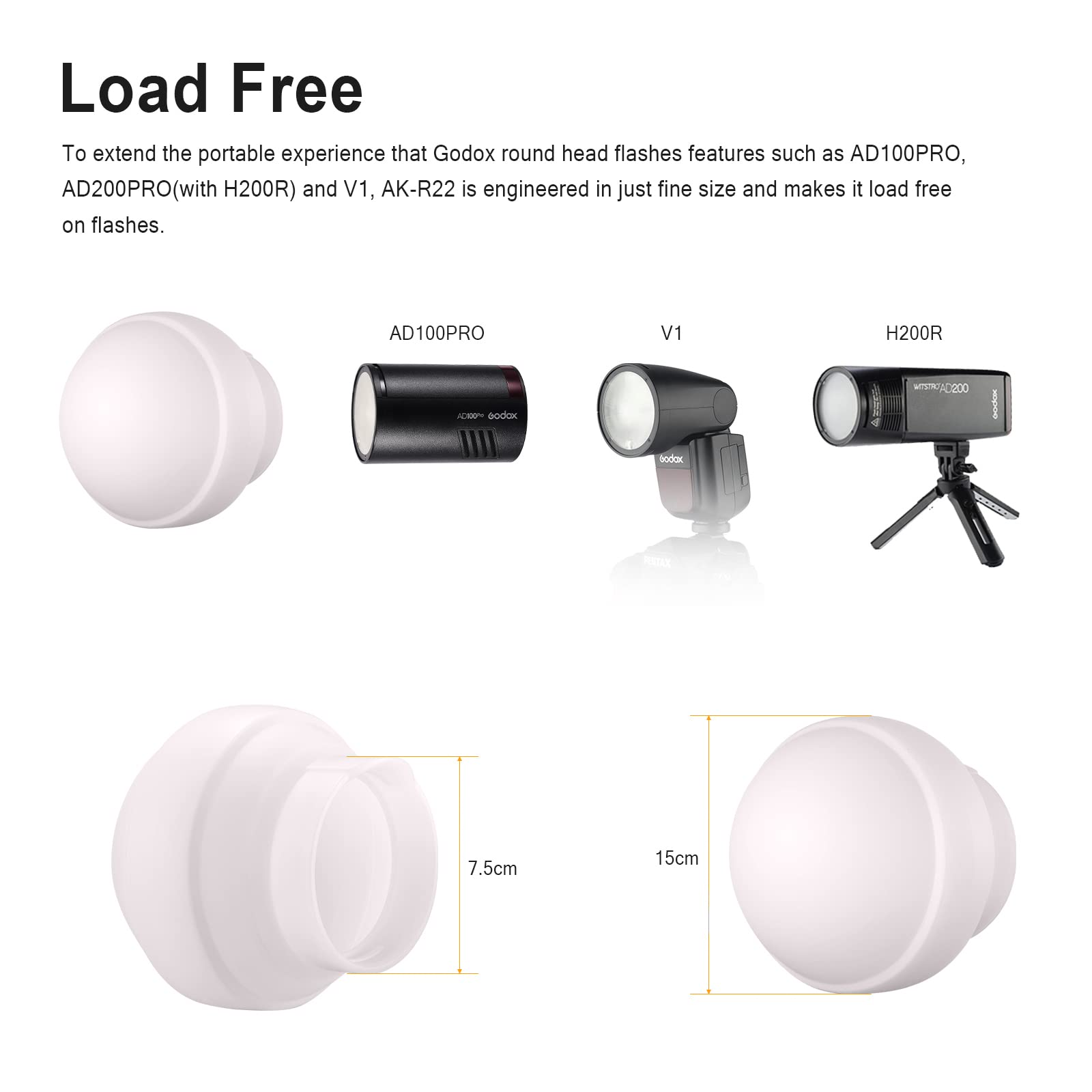 Godox AK-R22 Collapsible Diffusion Dome, Diffuser for V1/ V1pro Round Head Flash, AD100Pro, H200R