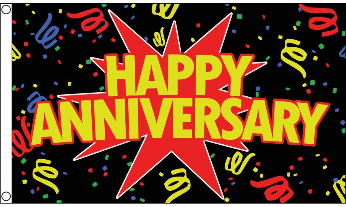 AZ FLAG - Happy Anniversary Black Flag - 3x5 Ft - 100D Polyester Happy Birthday Banner with Two Metal Grommets - Fade Resistant - Vivid Colors - 3' x 5' Feet - 150x90 Cm
