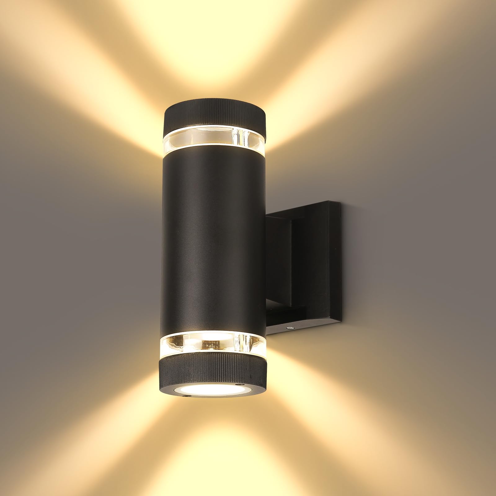 CANMEIJA Outdoor Wall Lights Up Down Outside Lights Mains Powered IP65 Waterproof Round Black Outdoor Wall Lights 3000K GU 10 Suitable for Indoors, Outdoors, Corridors, Gardens