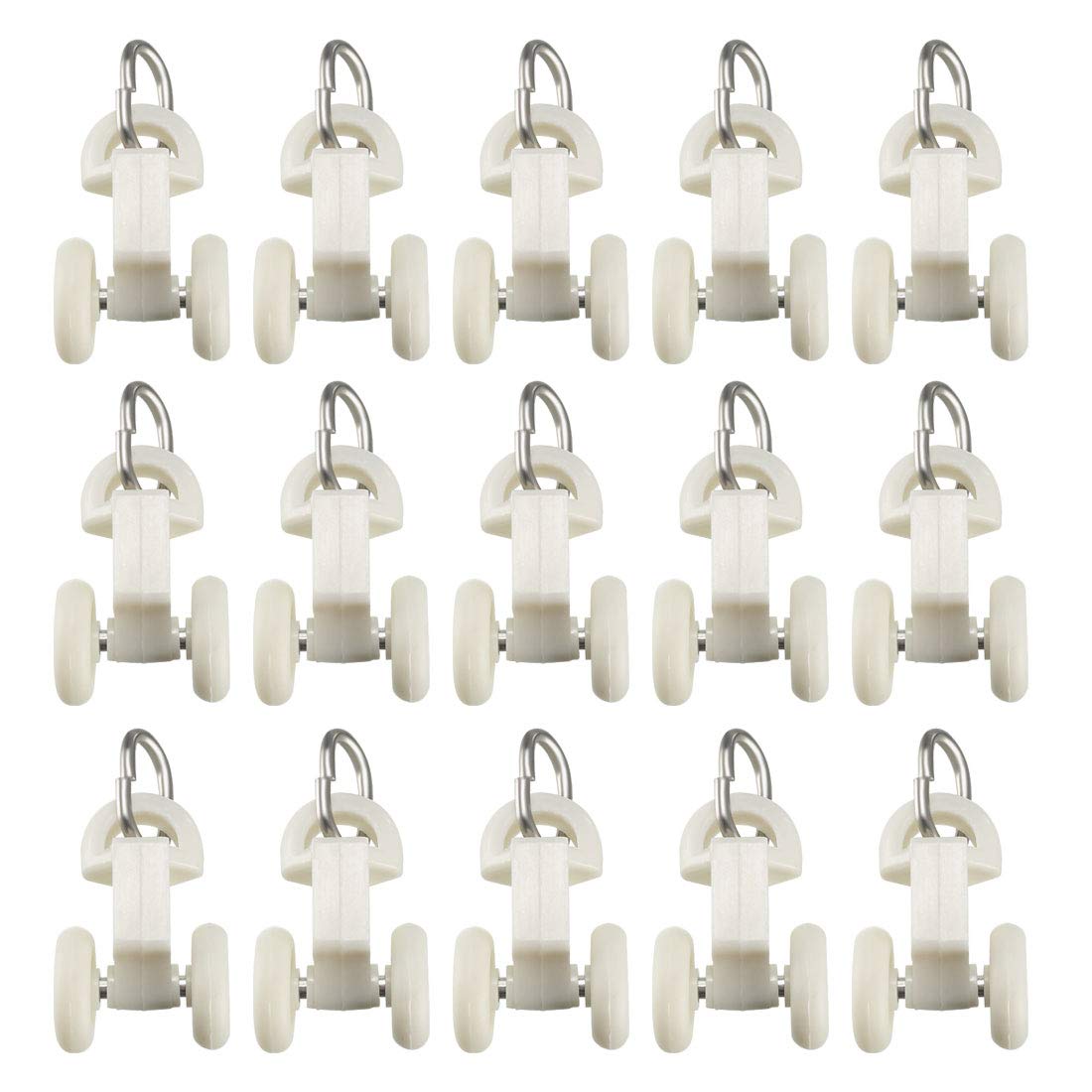 sourcing map Curtain Track Plastic Twin Wheel Carriers Drapery Rail Sliding Glider for Window Shower Curtain Tracks 14mm Wheel Dia 30 Pcs