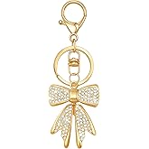 nylry Bow Keychain for Purse Backpack Charms for Handbags Pink Bow Cute Keychain for Women Rhinestone Gold Purse Charms