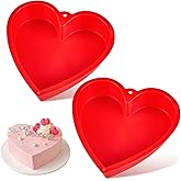 Puyeipt 10 Inch Heart Shaped Cake Pans, 2 Pack Nonstick Large Silicone Heart Baking Molds for Valentine's Day, Wedding, Birthday Party