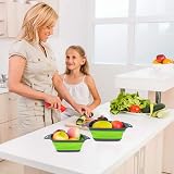 AUAUY Collapsible Colander Set 2Pcs Square Silicone with Handles Gray Green view 7