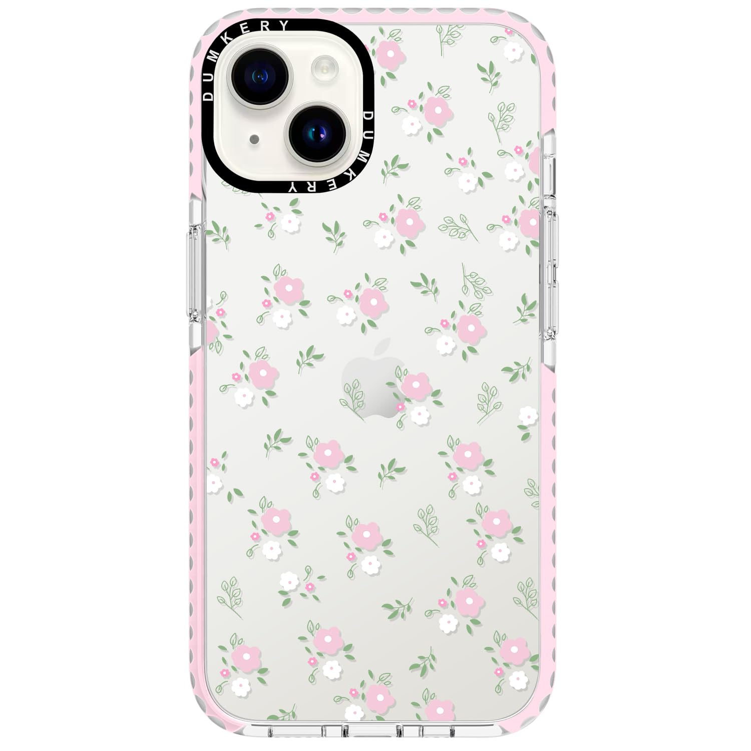 Dumkery Cute Clear Pink Flowers Phone Case Compatible with iPhone 14 Plus, Floral iPhone 15 Plus Case Aesthetic Pattern, Soft TPU Heavy Duty Protection Shockproof Bumper Cases Cover for Girls Women