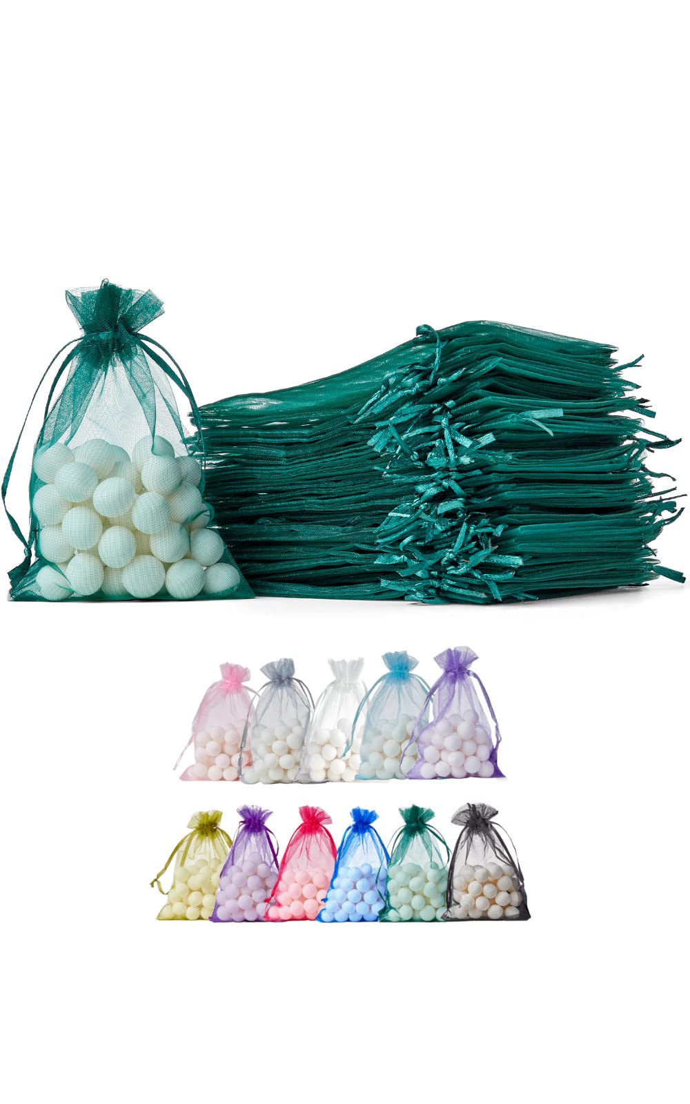 Soul Projekt 100pcs Organza Bags, Dark Green 10x15cm Drawstring Gift Bags for Christmas, Diwali, Weddings & Parties