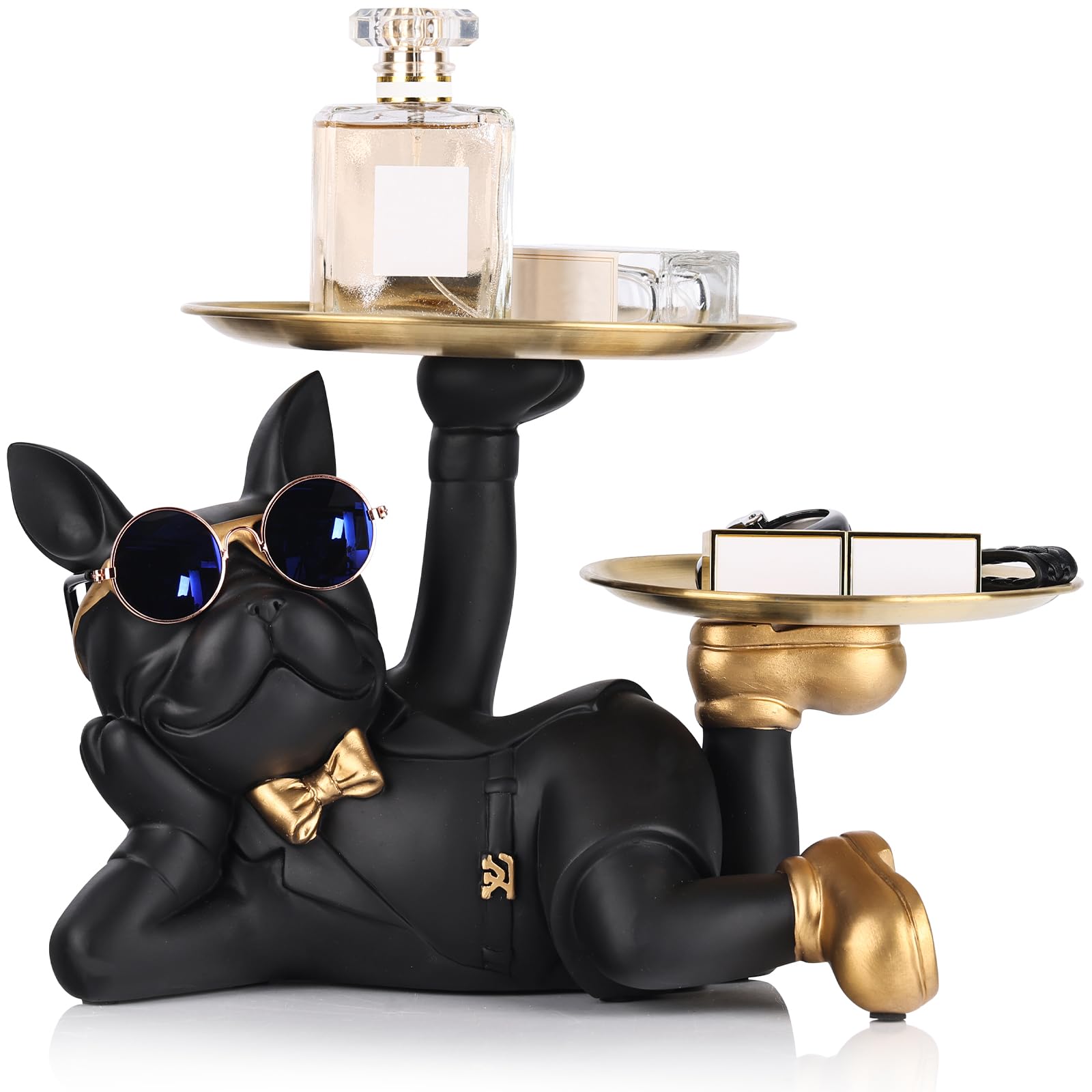 Photo 1 of oliruim Bulldog Tray Statue - Bulldog Butler with Storage Tray for Entryway Key Holder, Ring Holder, Living Room Coffee Table Candy Dish, Modern Home Office Desktop Decor (Black)